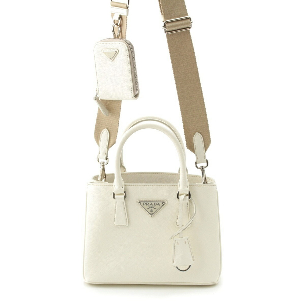 Prada Saffiano Lux Galleria Leather Triangle Logo Handbag White